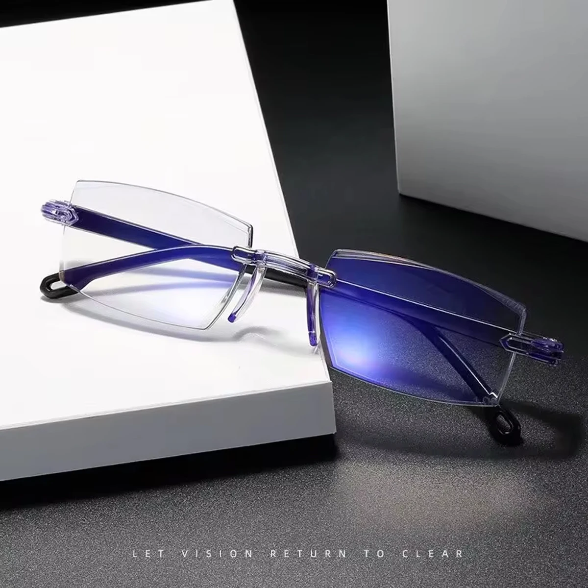 New Frameless Edge Cutting Blue Light Presbyopia Glasses with Intelligent Zoom High-Definition Presbyopia Glasses For
