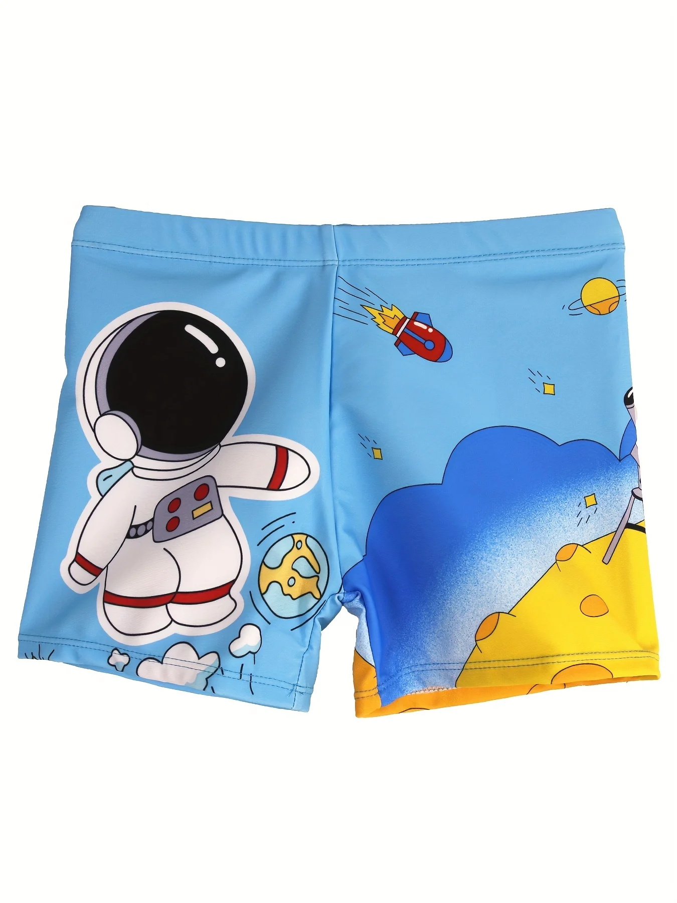 Cartoon Astronaut Pattern Quick Dry Swim Trunks For Boys, Elastic Waist Beach Shorts, Boys Swimwear For Summer Vacation