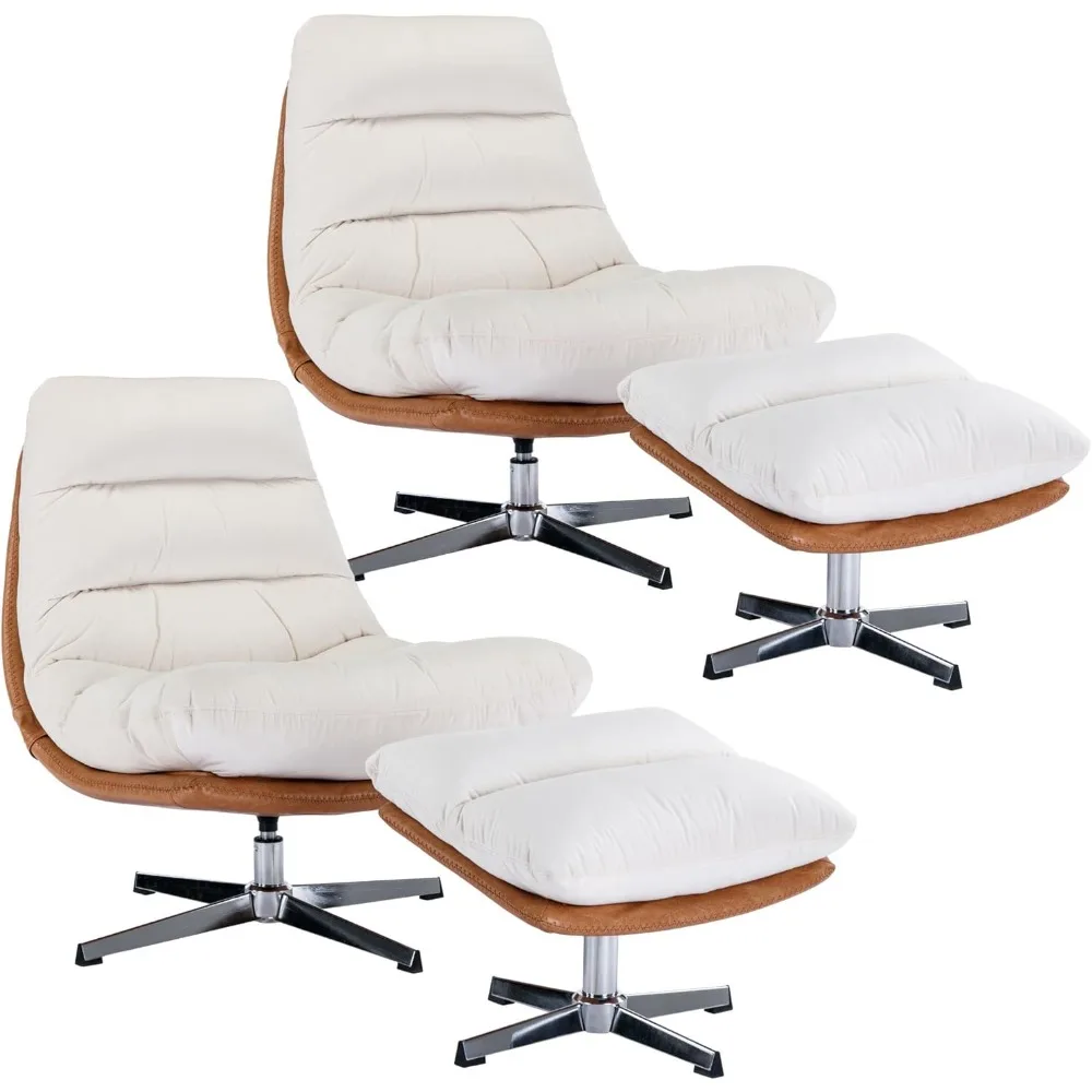 

Modern Swivel Accent Chairs with Ottoman Set of 2, Linen Oversized Armless Reading Chairs with Footrest, 33'' Wide Upholstered L