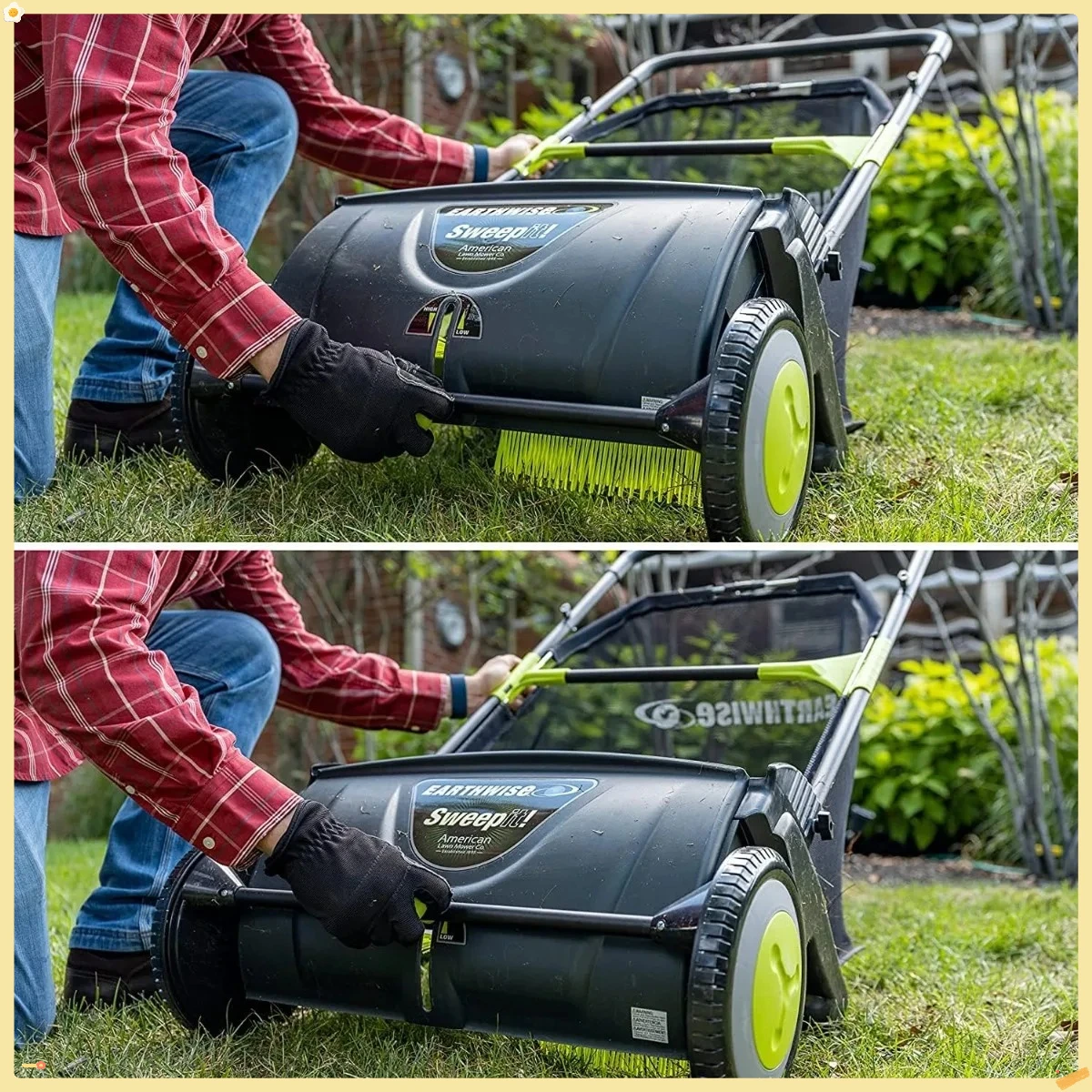 Paquete de barredora de césped con empuje de hojas y césped de 21 pulgadas de ancho, bordeadora y cortadora de malas hierbas, 2 baterías y cargador