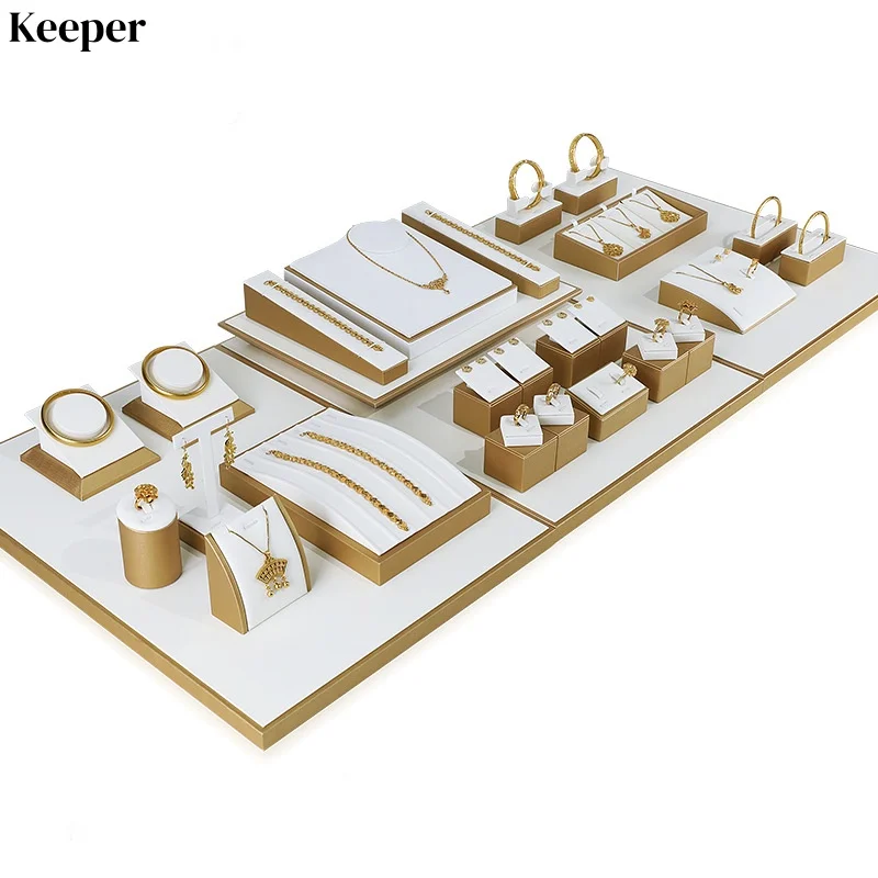 

Элитный набор для демонстрации ювелирных изделий: подставка для колец, ожерелий и кулонов в золотом и белом цвете, реквизит для витрин и прилавков