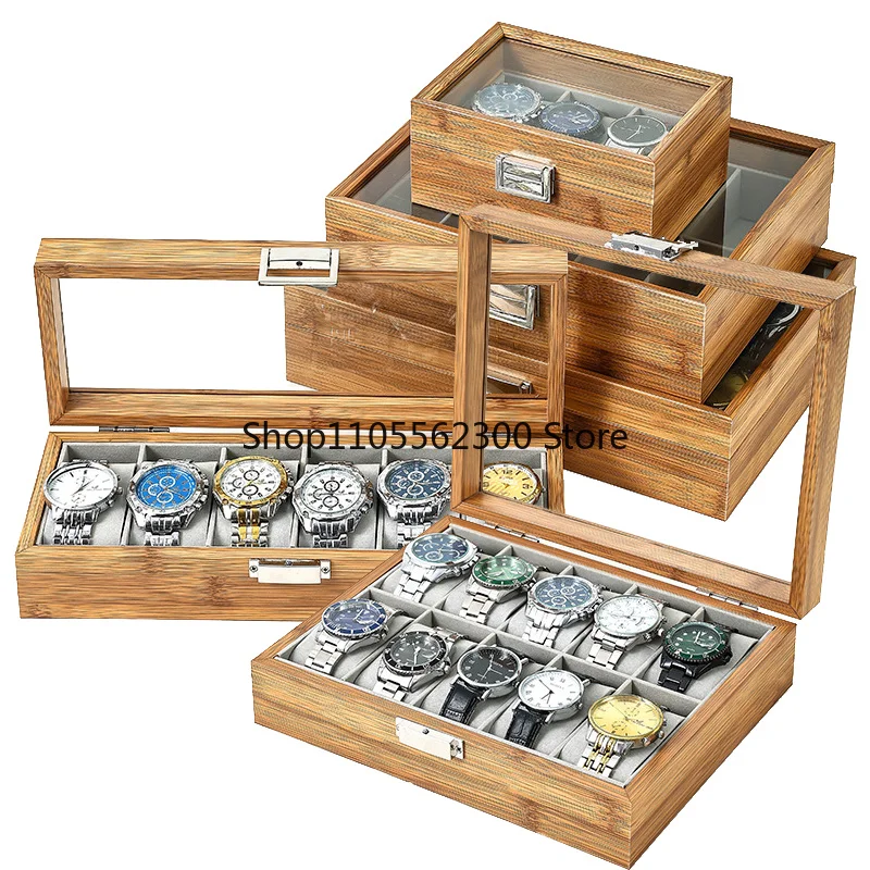 3,6,10 12 Slots Bammboo Wooden Watch Collection Box Case Wrist Watch Storage Case for Women & Men