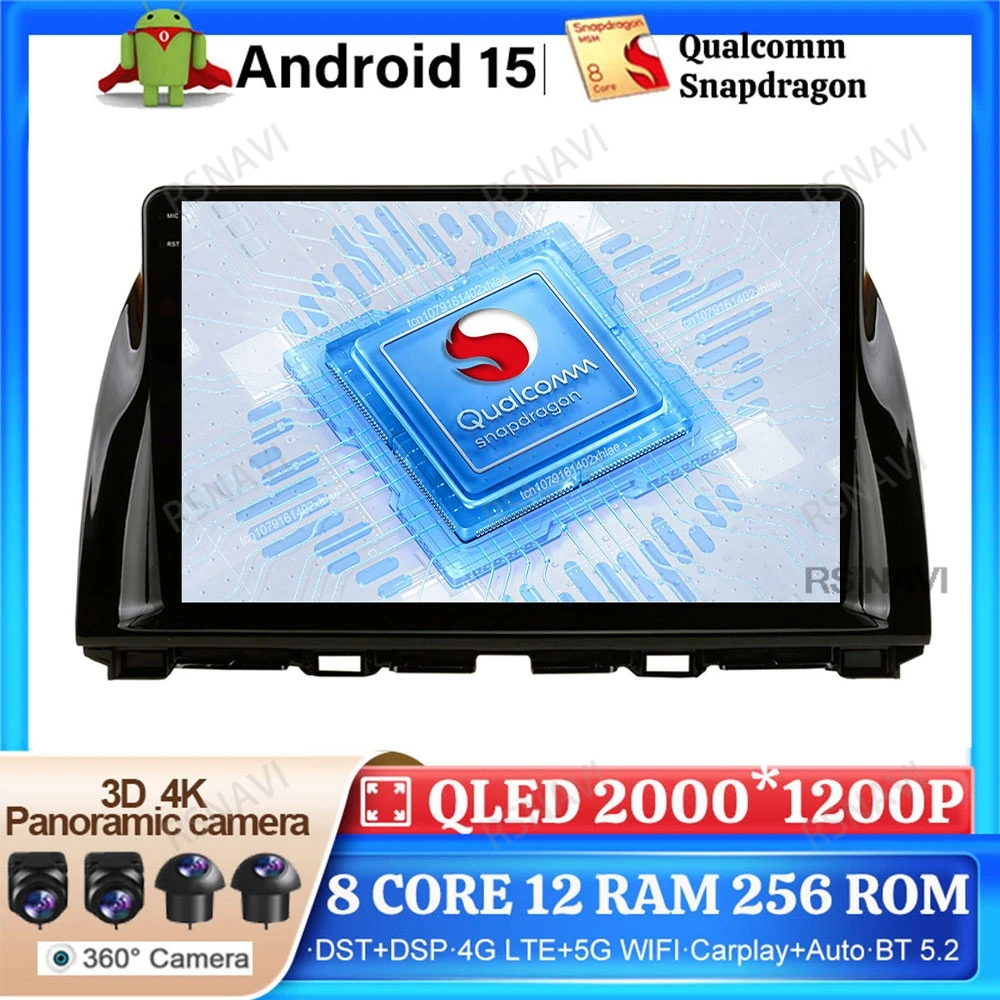 Android 15 Car Radio For Mazda CX5 CX-5 2012-2015 DSP Viedo Player Qualcomm Wireless Carplay Auto BT Stereo Navigation 4G LTE