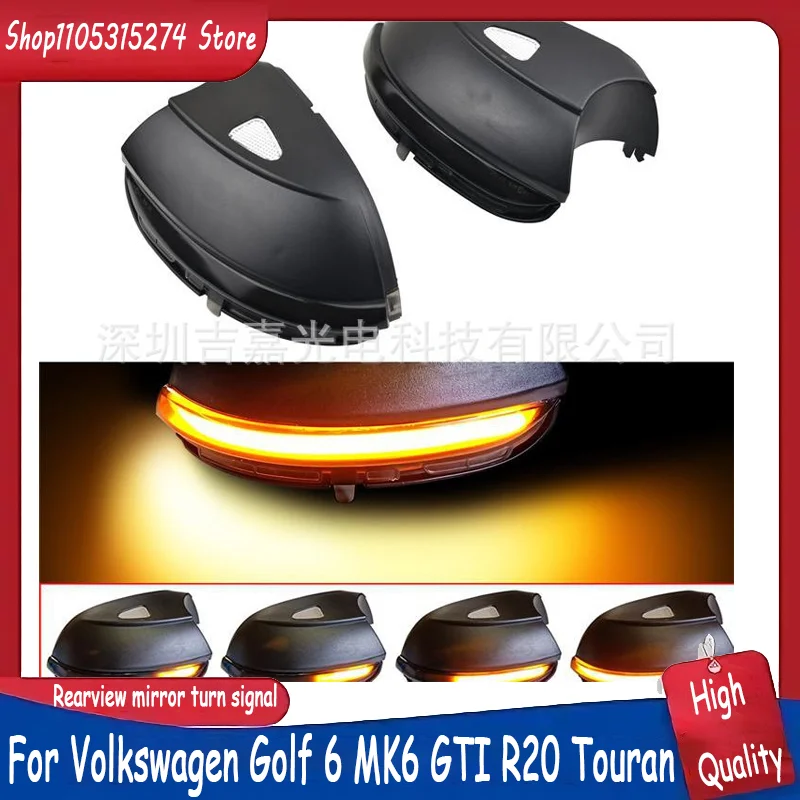 Para Volkswagen Golf 6 MK6 GTI R20 Touran, espelho retrovisor LED com luz de direção sequencial (efeito água corrente). Conjunto de lâmpadas de sinalização.