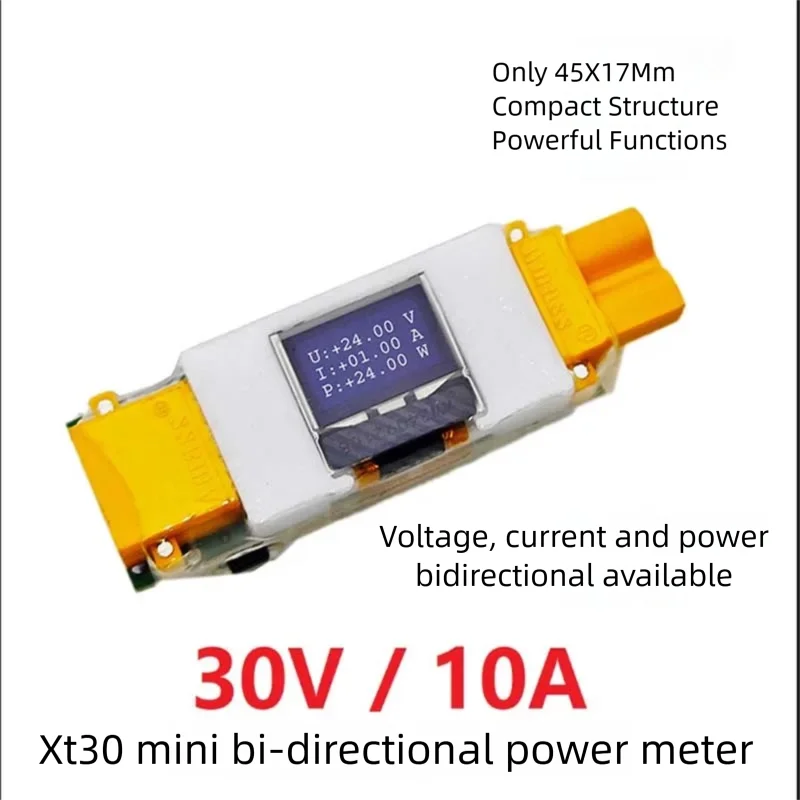XT30 30V 10A Mini Bidirectional Power Meter with Lithium Battery Voltage and Current Display Measurement