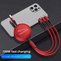 3-In-1 Fast Charging Data Cable Retractable USB Type-c Interface For Jaguar XE XJ XK X XFR F XF XEL S XFL XJL XKR E-Pace XJS XJ6