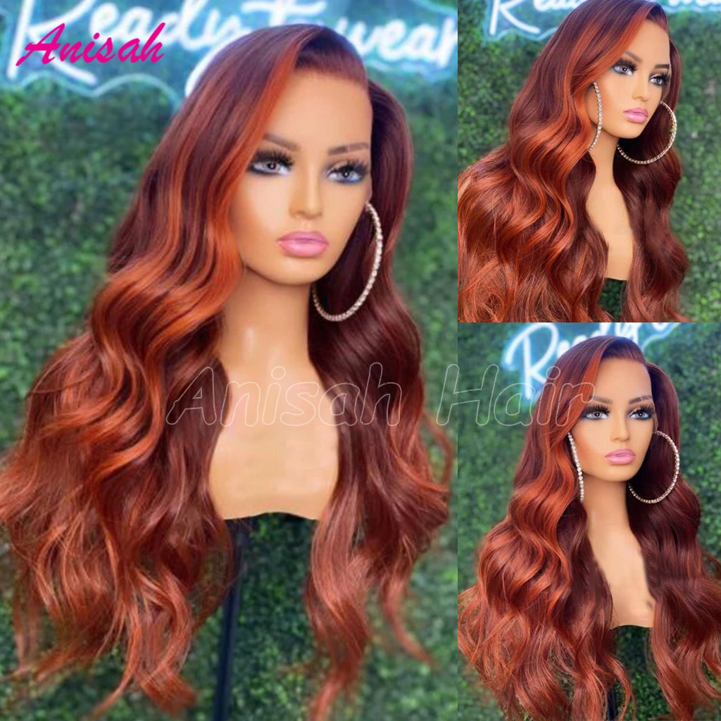 Ginger Orange Body Wave Human Hair Lace Frontal Wig Preplucked 13x4 HD Transparent Lace Front Human Hair Wigs For Women