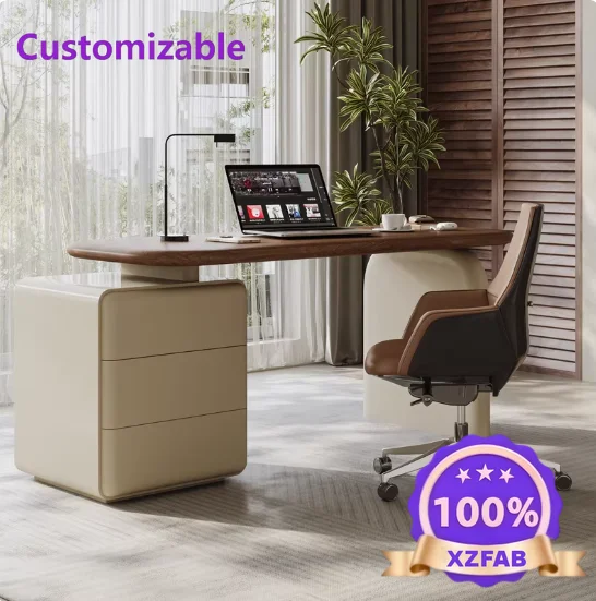 Factory Direct 2026 Vintage Office Desk with Built-in Storage Cabinet and Drawers Modern Bedroom/Study Solid Wood Computer Desk