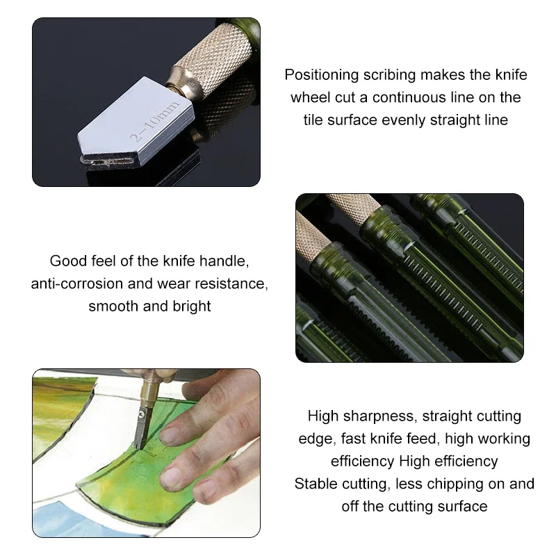 2-10mm Glass Cutter Roller Diamond Tip Antislip Carbide Metal Plastic Handle Oil Feed Cutting Tool Ceramic Tile DIY Cutter