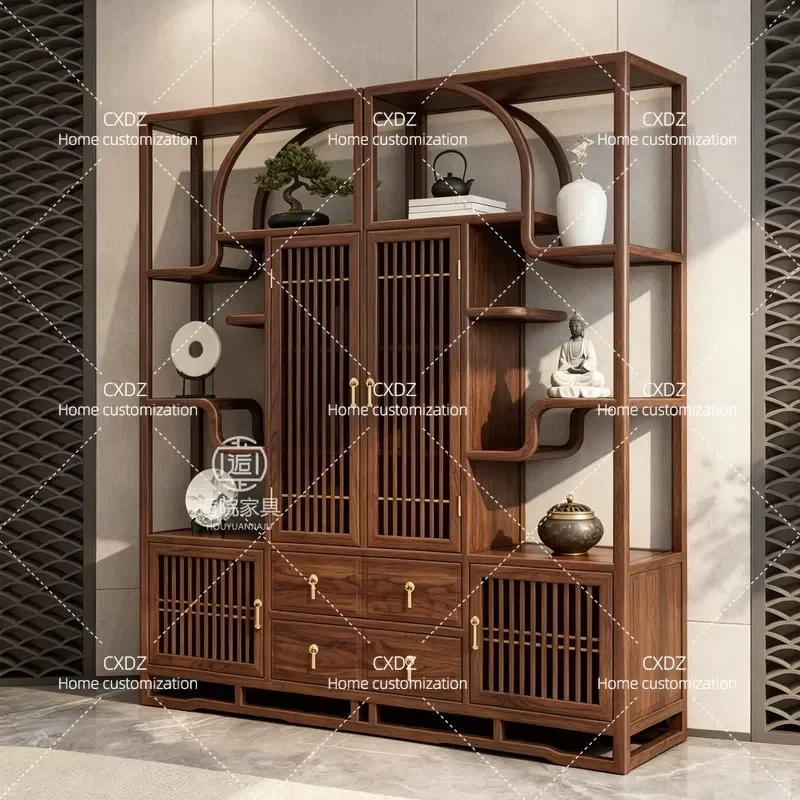 New Chinese Style Black Walnut Bogu Frame Display Cabinet Installation Free Storage Locker for Study Customizable Duobao