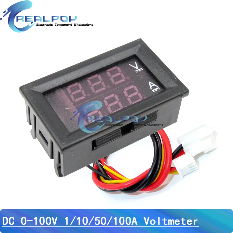 DC 0-100V 10A 50A 100A Woltomierz cyfrowy Amperomierz Podwójny wyświetlacz Detektor napięcia Miernik prądu Panel Amp Volt Gauge 0.28" Czerwony Niebieski
