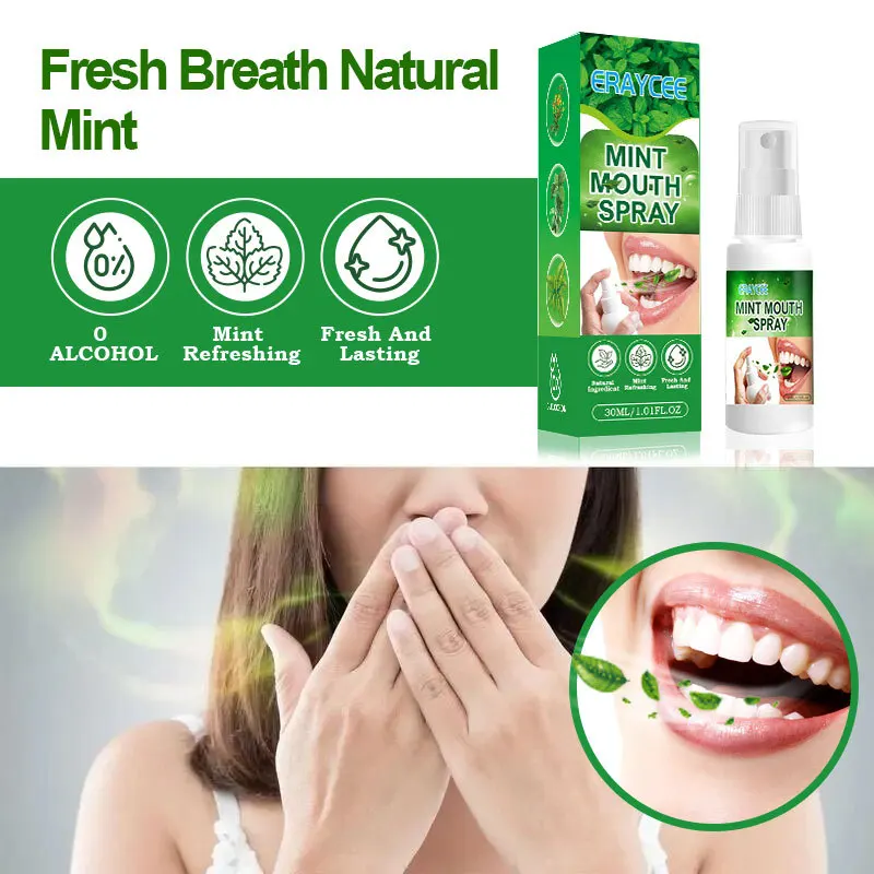 Mint Mouth Spray Mint Breath Mist Sprays 30ml Mouthwash Spray Gentle Mint Moisturizing Mouth Spray Sugar-Free Portable Fights