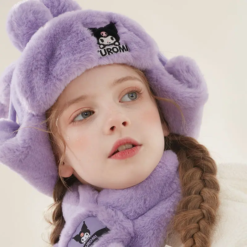 หมวกกันหนาวลายการ์ตูนซานริโอ้ คุโรมิ มายเมโลดี้ ซินนามอโรล น่ารัก หนานุ่ม สำหรับเด็กผู้หญิง สไตล์คาวาอี้ อุ่นสบาย เหมาะเป็นของขวัญวันหยุด