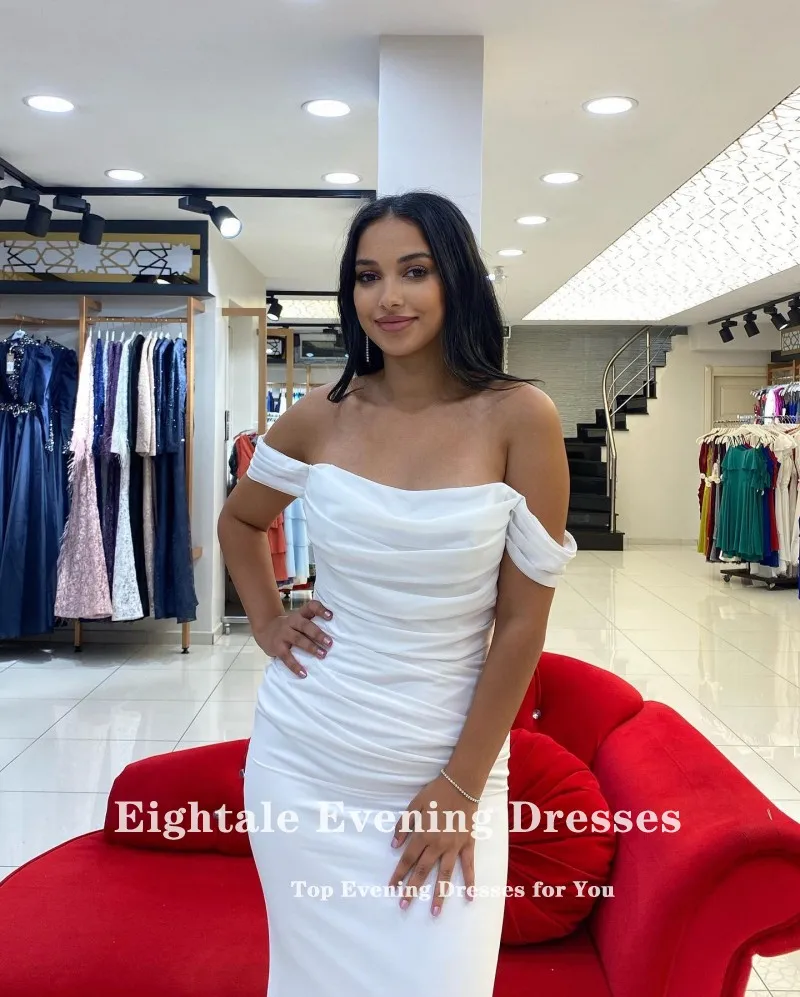 Eightale Arabic Evening Dresses for Wedding Party Off the Shoulder Pleats Customized Chiffon Mermaid Formal Celebrity Prom Gowns