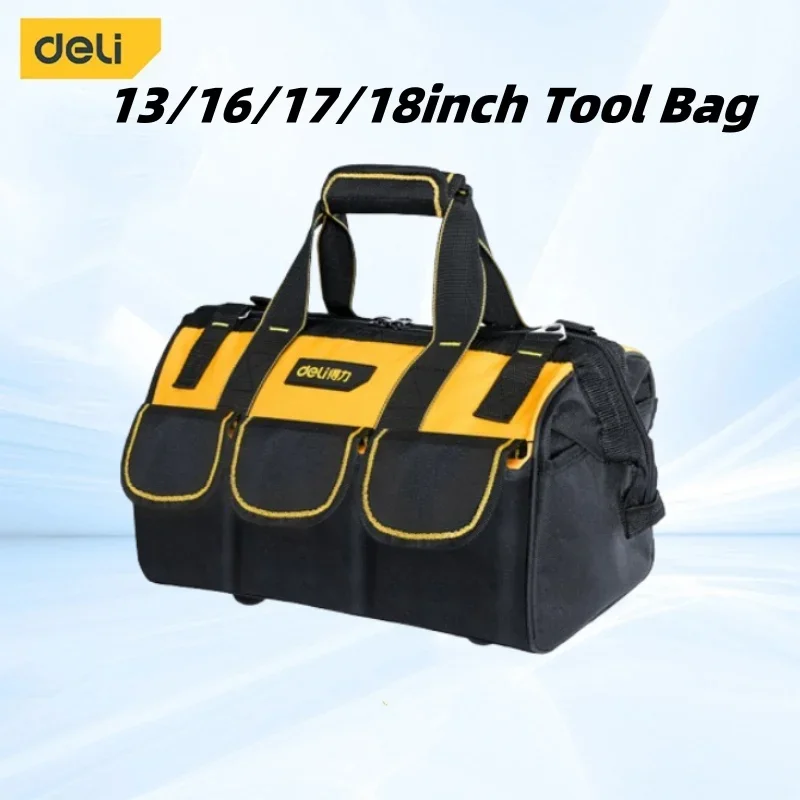 Deli Wear-resistant Electrician Tool Bag 13/16/17/18Inch Woodworking Repair Tool Pouch Thickened Durable Large-capacity Toolbag