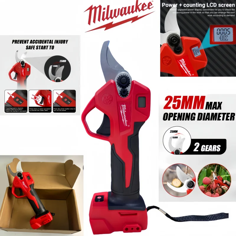 

25MM NEW Brushless Electric Scissors Cordless Pruning Shear Tree Garden Cutter Trimmer Power Tools For Milwaukee Battery Pin