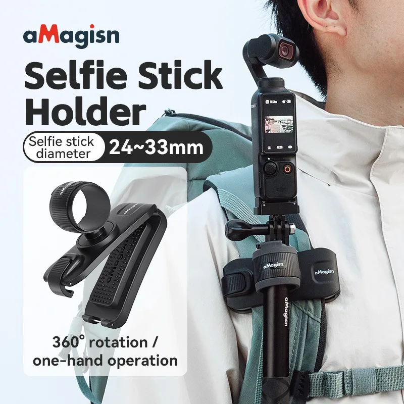 aMagisn – cintre pour perche à Selfie avec sac à dos/clip de ceinture pour appareil photo DJI/Gopro/Insta360, support à dégagement rapide, support mains libres