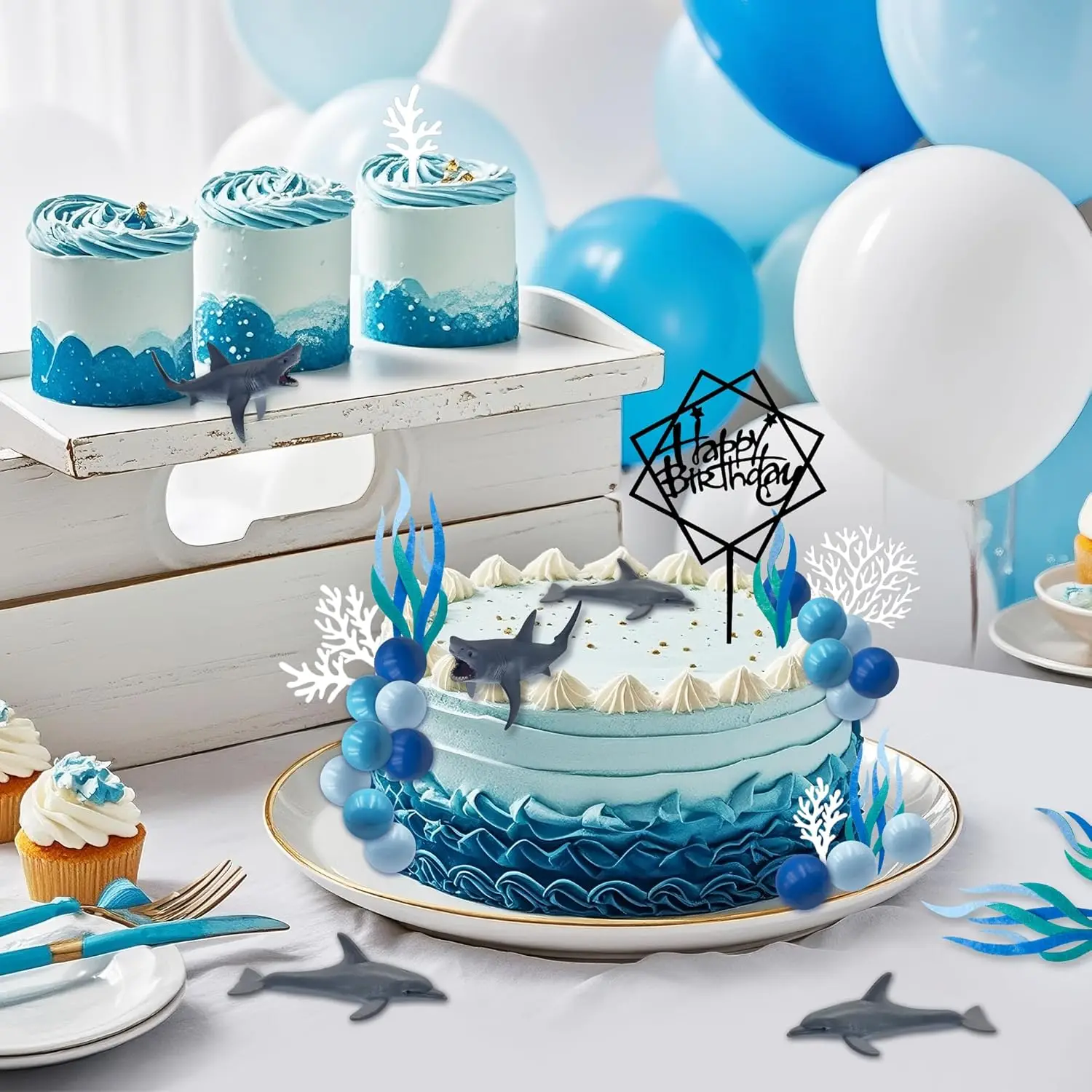 18er-Pack Hai-Kuchenaufsätze für die Angriffs-Meeresbewohner, Dekor, Ozean-Thema, Cupcake-Picks für Geburtstagsparty, Gastgeschenke, Zubehör – Detail 10