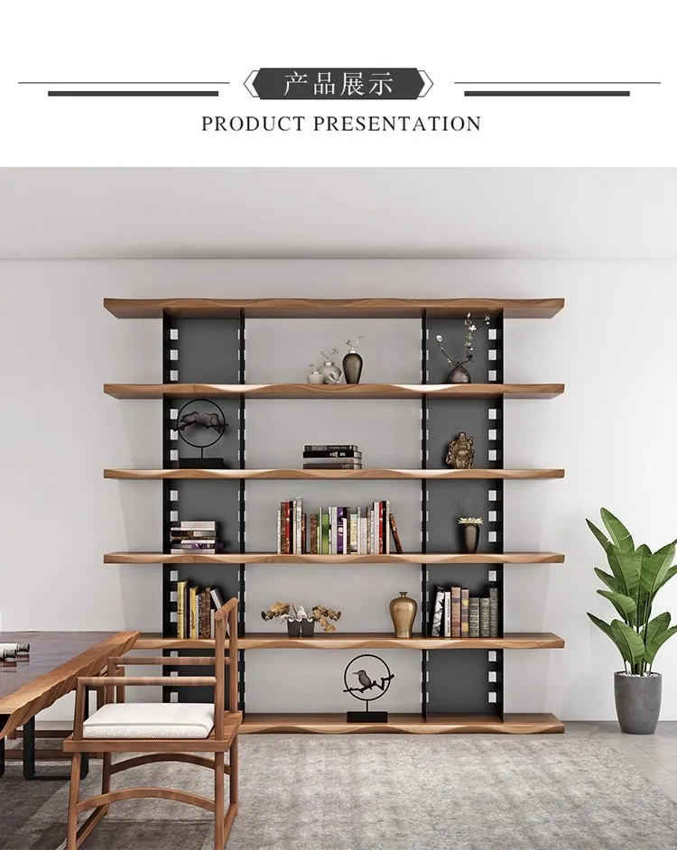 Immagine 3: Libreria industriale a parete intera, libreria multipiano per soggiorno, ufficio, studio, espositore per CD