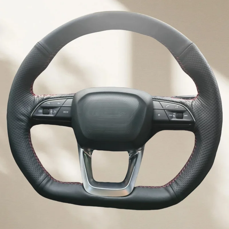 

Custom Hand-stitched Black Breathable Genuine Leather Car Steering Wheel Cover For For Audi A3 A4 A6 A5 A1 Tt Q3 8p B8 B6 B7