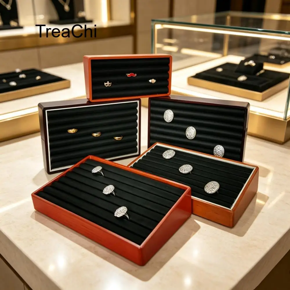 Affordable Luxury Black Leather and Lacquered Jewelry Tray for Storing and Displaying Rings and Stud Earrings with a Slanted