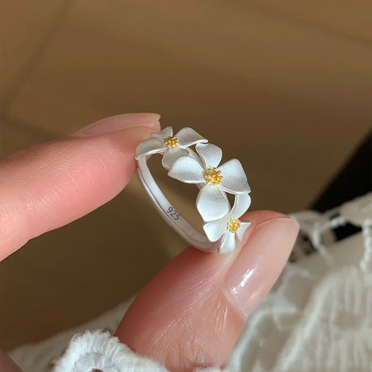 925 Sterling Zilver Open Vinger Ring Goud Kleur Elegante Bloemknop Asymmetrische Zoete Voor Vrouwen Sieraden Gift Dropship Groothandel