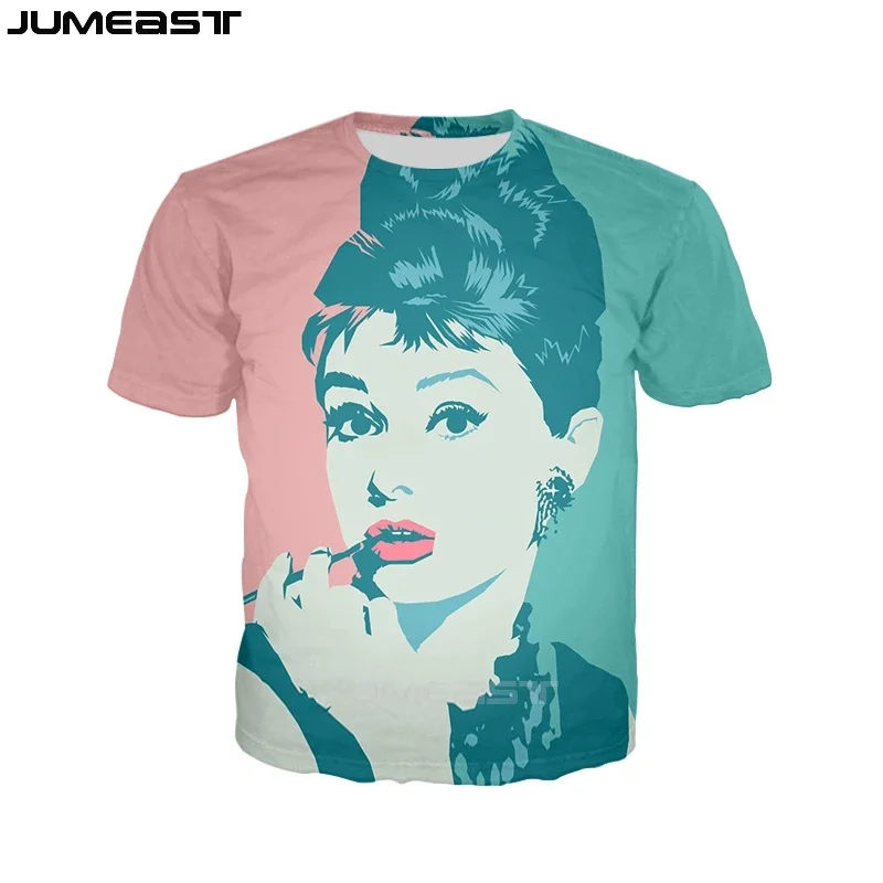 Jumeast Men Women 3D T-Shirt Superstar Audrey Hepburn Oversized Summer O-Neck Short Sleeve T Shirt Sport Pullover Tops Tees