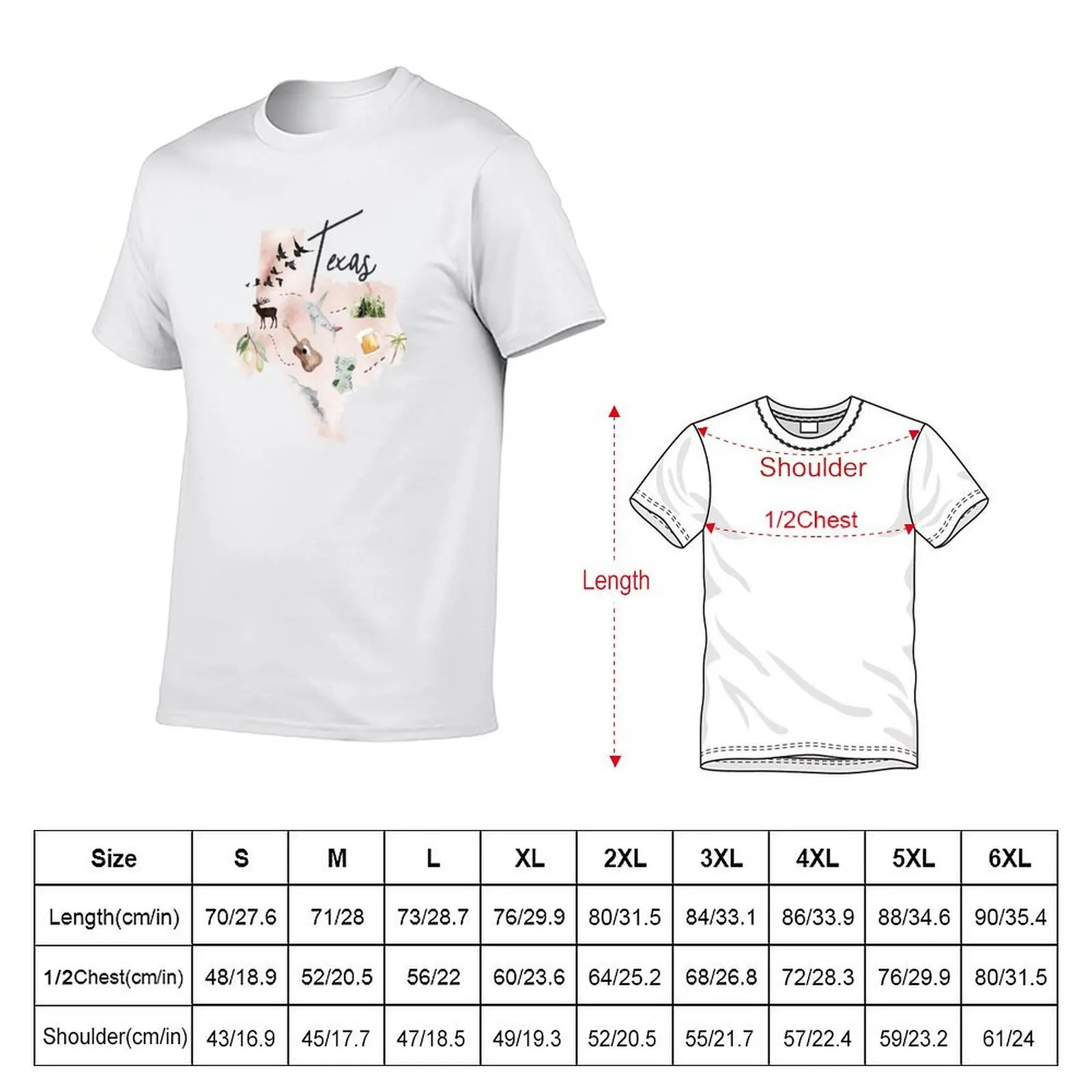 watercolor texas map. T-Shirt Aesthetic clothing quick drying funny t shirts men