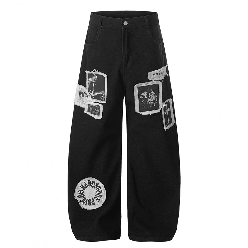 

Мужские джинсы GXFortune в американском стиле High Street, пэчворк, свободные, широкие штанины, прямой крой, повседневные