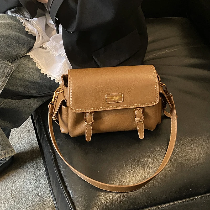 Vintage Style Motorcycle Mini Flap Shoulder Cross Body Bags For Women PU Leather Solid Color Dual Straps Small Satchels Bag 2026