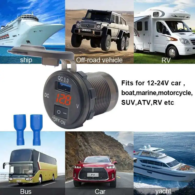 12V 24V 3.0 A バスデュアル充電ソケットバッテリーディスプレイ車の USB 充電器スイッチ付き