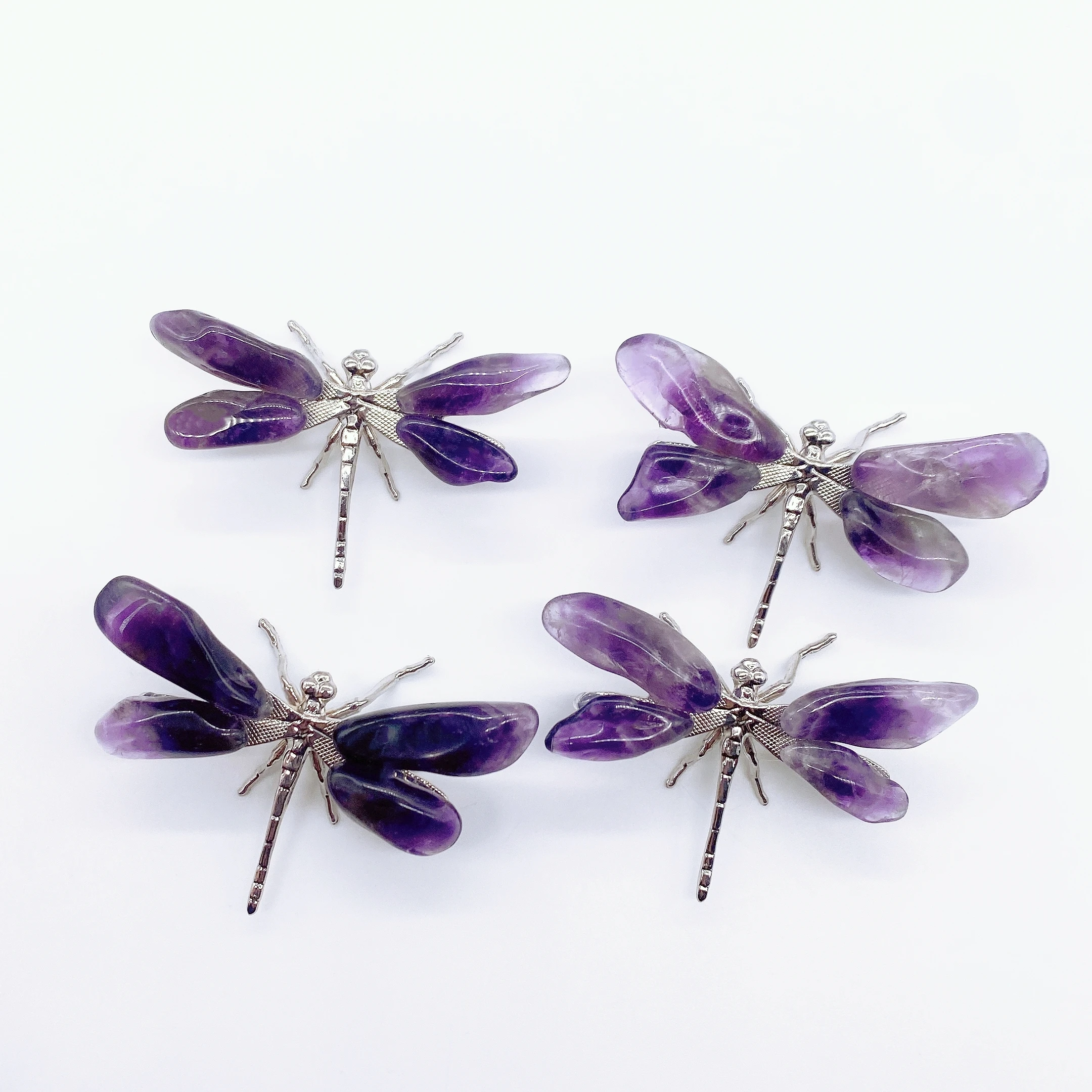 1PC Dragonfly Spar Figurine Craft Handmade Natural Amethyst Quartz StoneButterfly Reiki Healing Home Decoration Children Gift