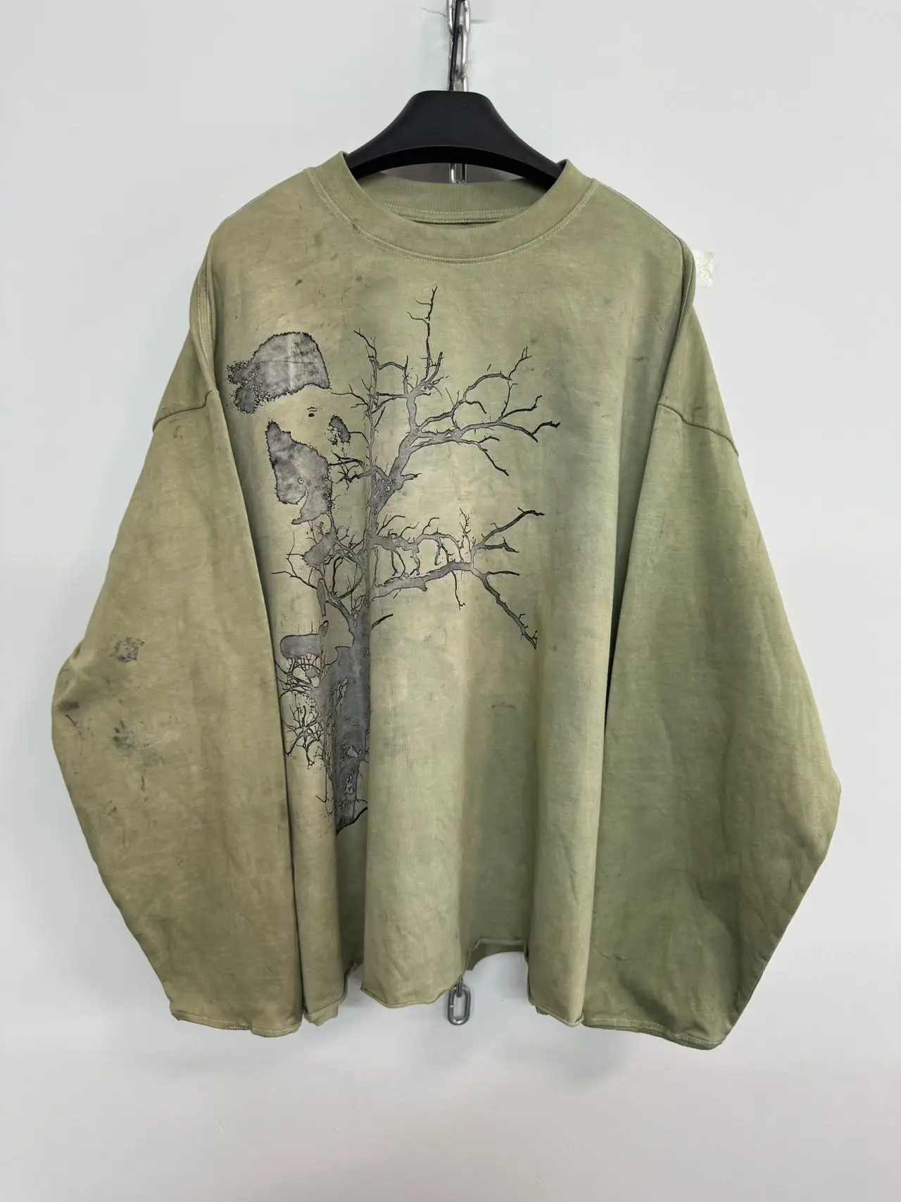 Handmade Fashion Special Dirty Dyed Washed Antique Finish Loose Profile Pullover Long Sleeve Sweater Harajuku Loose Coat