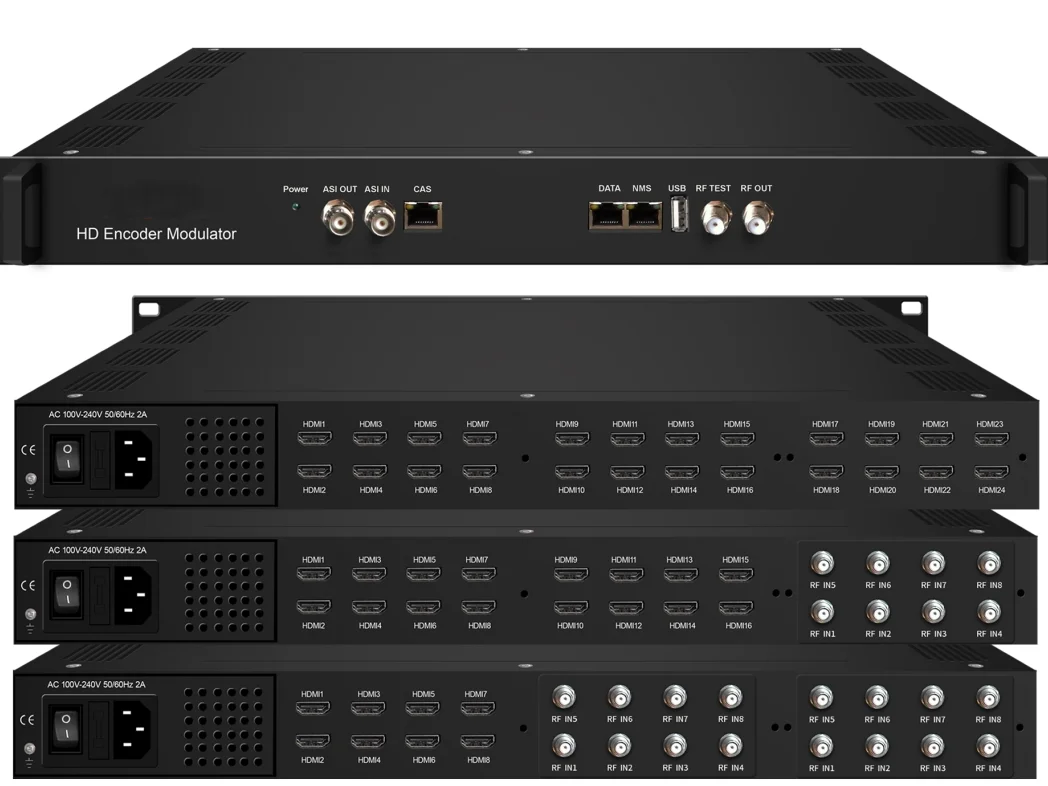 24-Channel Full HD ASI IP ISDB-T/DVB-T/DVB-C Encoder Modulator H.264/H265 Compression Ready RF Converter Metal Web TV Equipment