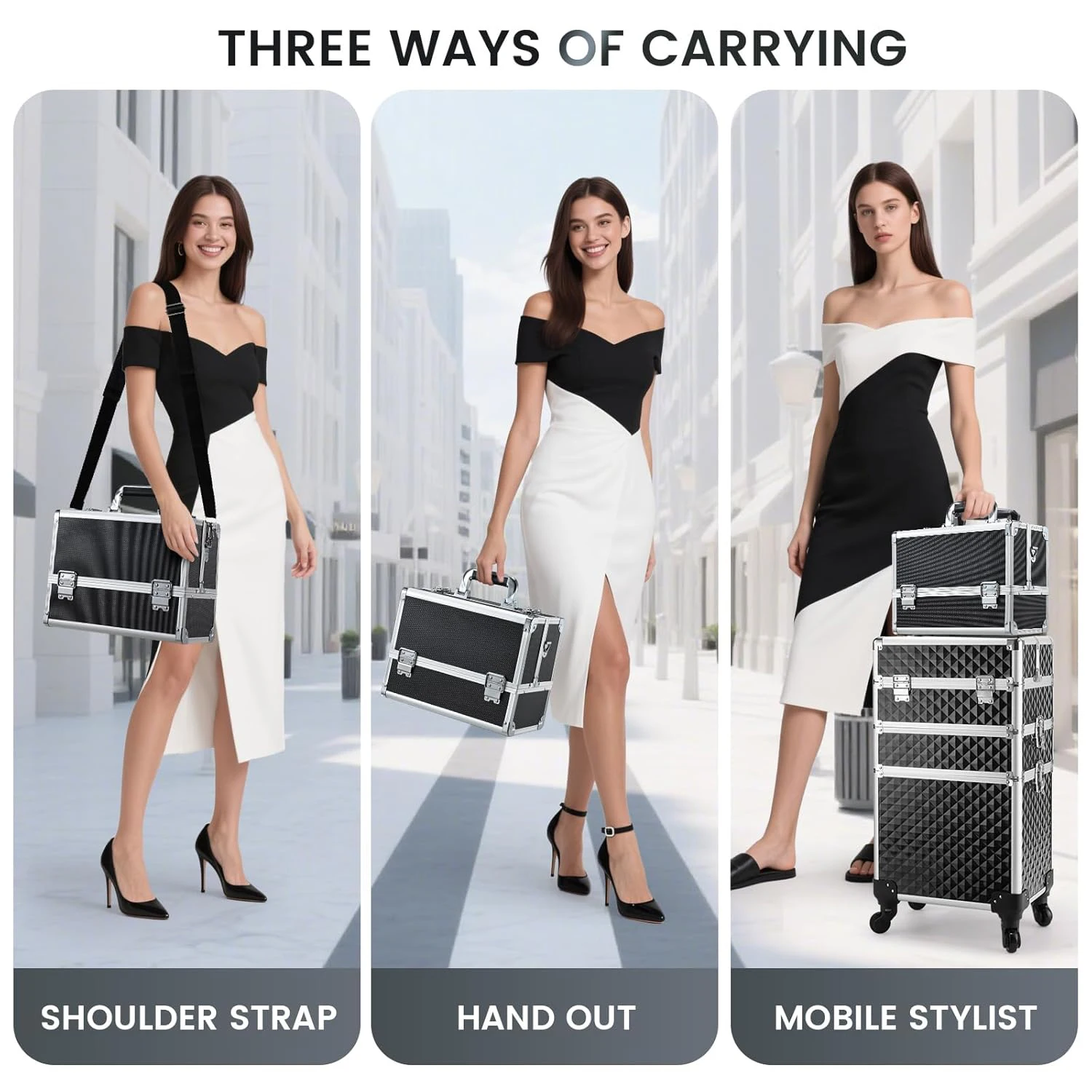 Large Makeup Case Makeup Train Case  Professional Make Up Train Carrying Case 6 Trays Lock Shoulder Strap Hard Vanity Storage