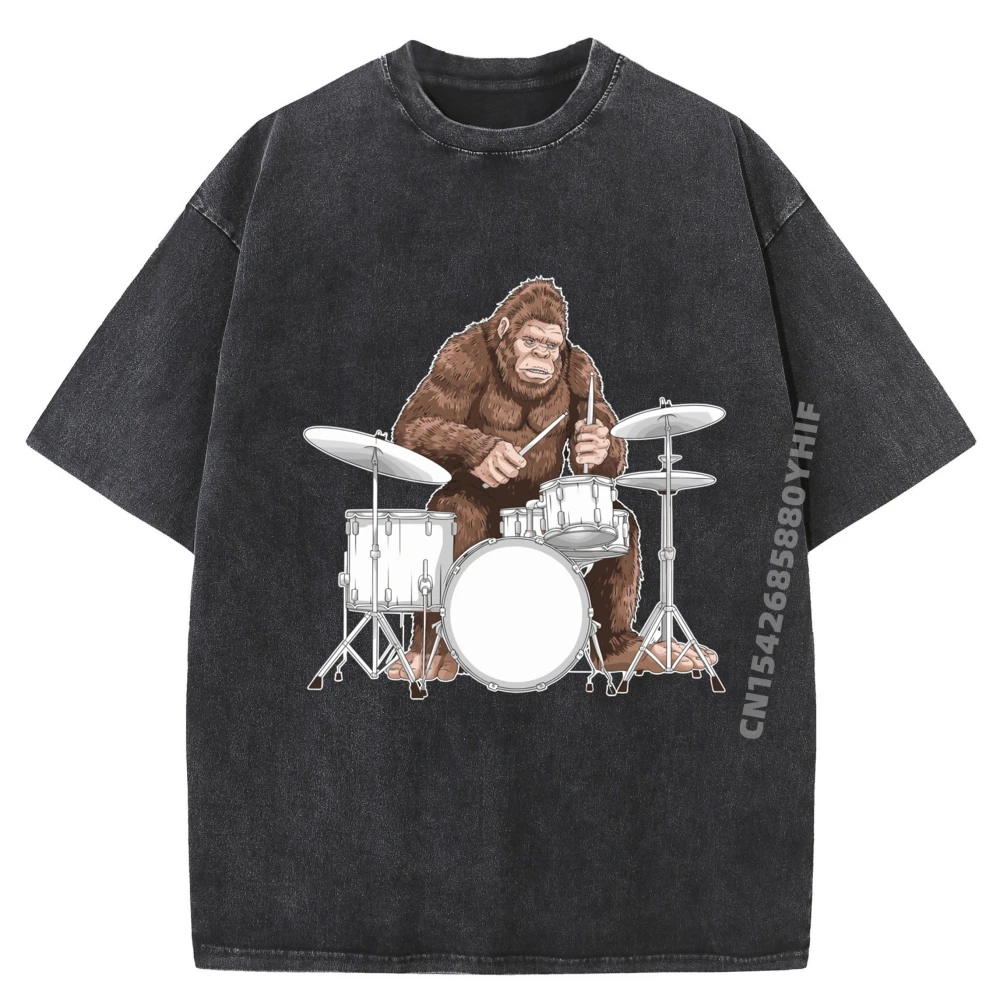 

Слоган Bigfoot Sasquatch Playing Drums Тяжелые мужские футболки для мужчин Топы и футболки из чистого хлопка со скидкой и принтом стираная футболка