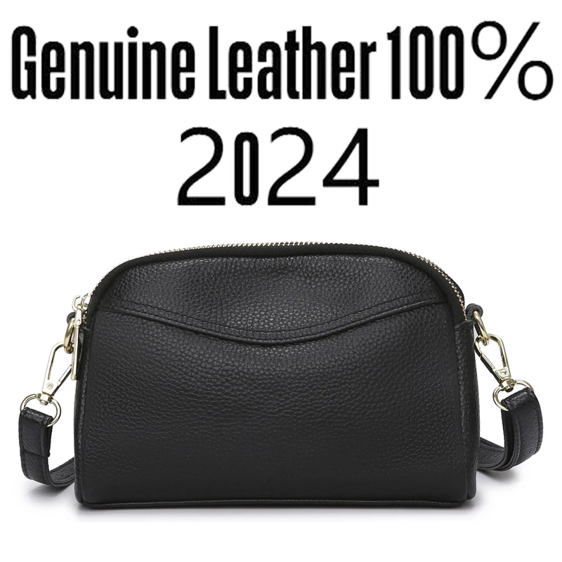 2024 New Solid Color Simple Women's Shoulder Bag Genuine Leather Women Crossbody Bags Fashion Luxury Designer Female Wallet Sac