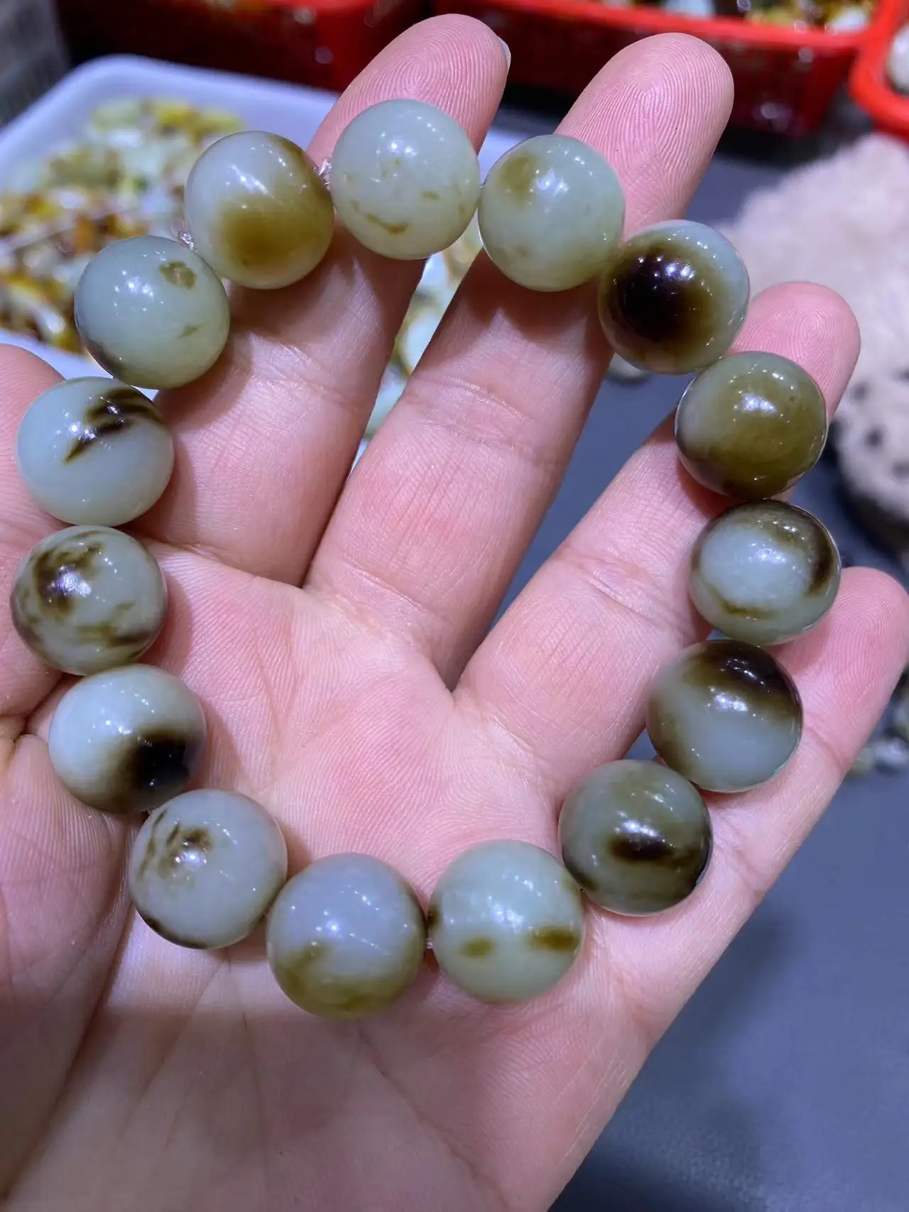 

NEW high-quality Natural Hotan Jade bracelet Rare black and white Nephrite Jade round Beads Hand String Handring Fine Jewelry