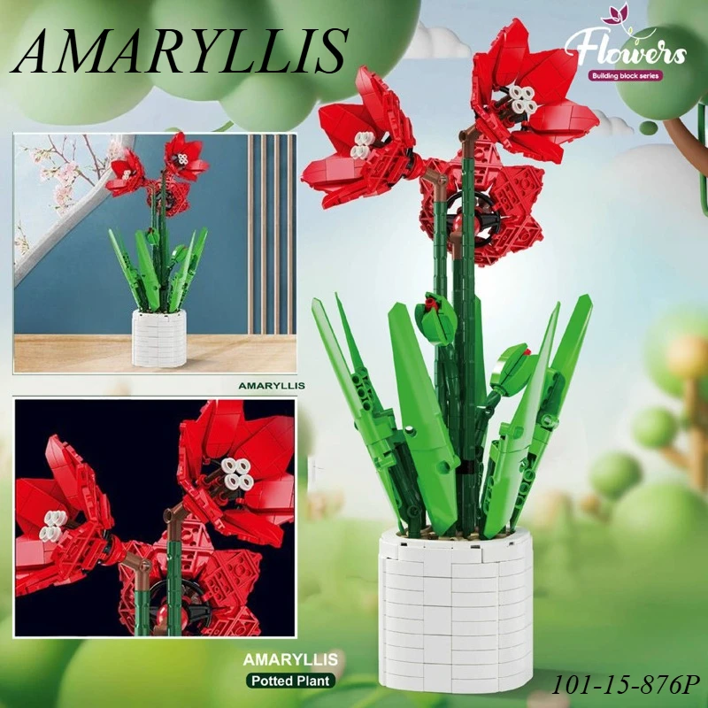 876PCS AMARYLLIS POTTED BLOCK FLOWERS - EVERLASTING & WITHER-PROOF, EXQUISITE HOME DECOR, PERFECT HOLIDAY GIFT
