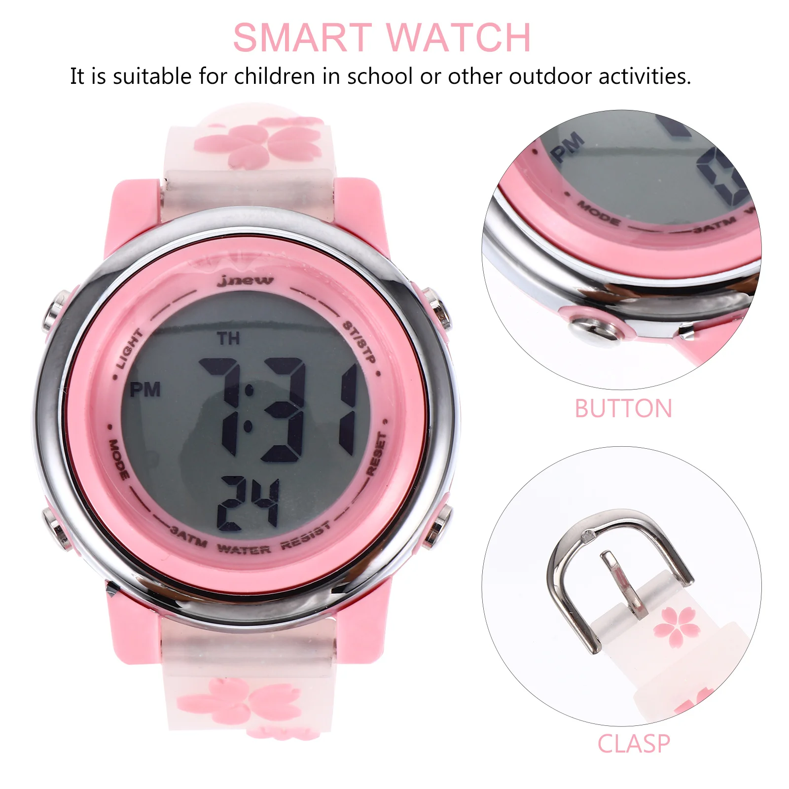 1 قطعة ساعة مقاومة للماء نمط زهرة إبداعية ساعة يد إلكترونية رقمية لساعة كرتونية مقاومة للماء