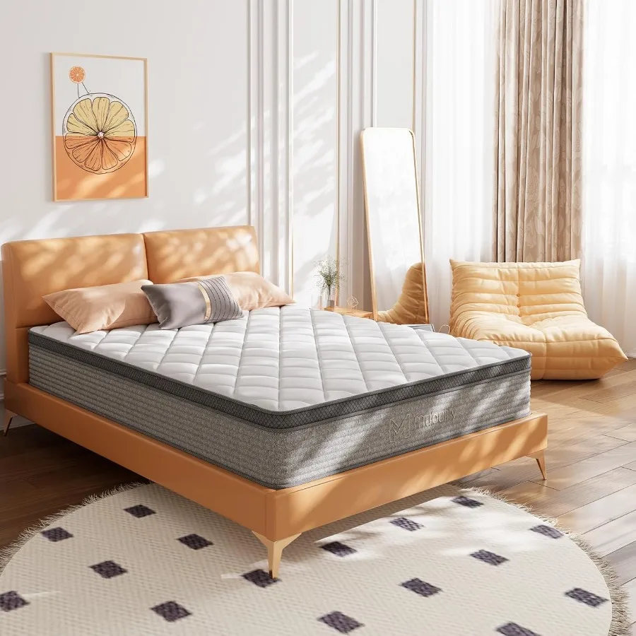 10인치 엑스트라 플러시 하이브리드 매트리스 메모리 폼 등 및 허리 지지 중간 경도 유로탑 디자인 100일 체험