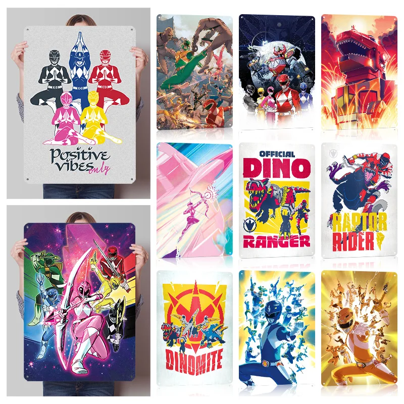 Power Rangers Metal Posters Customizable Wall Art Retro Vintage Metal Tin Signs for Fans Man Cave Office Decor Room Custom Sign