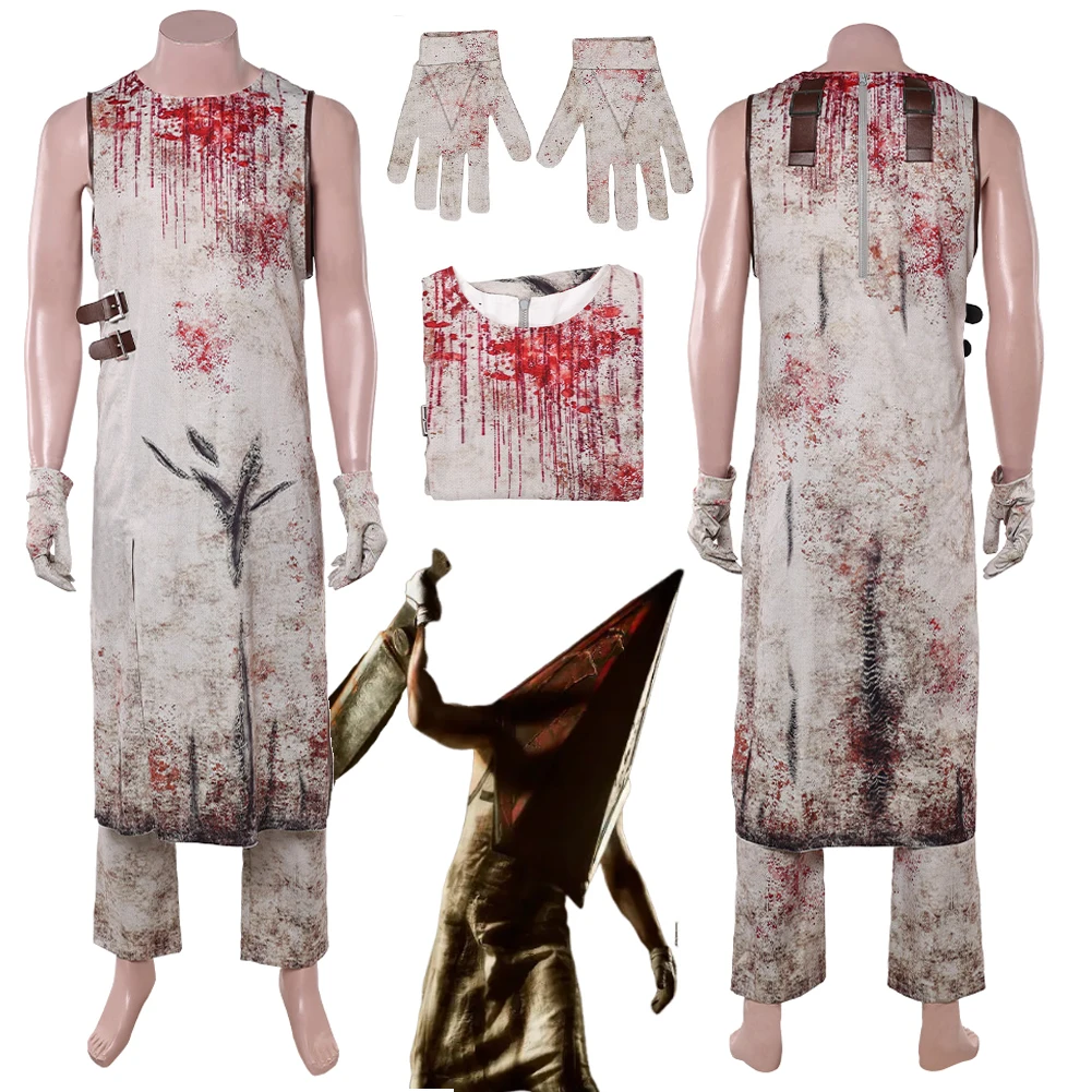 

Return Silent Game Hill Red Pyramid Cosplay Bloodstain Costume Gloves Apron Pants Full Set Clothing Men Adult Halloween Suits