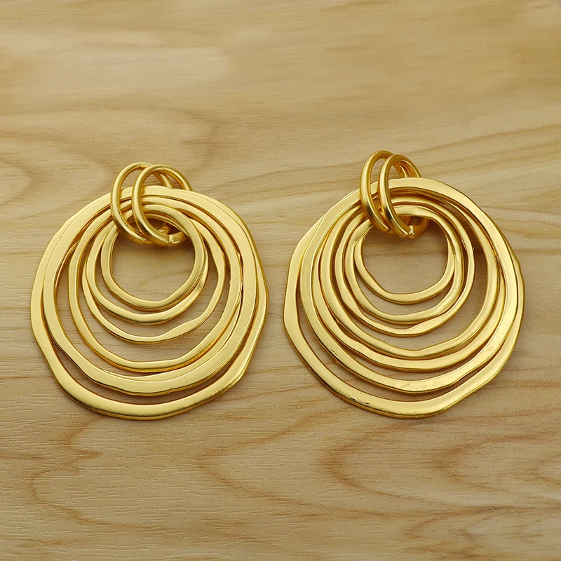 1 Piece Matt Gold Color Large Hollow Open 7 Circles Charms Pendants for Necklace Jewellery Making Findings 55x65mm