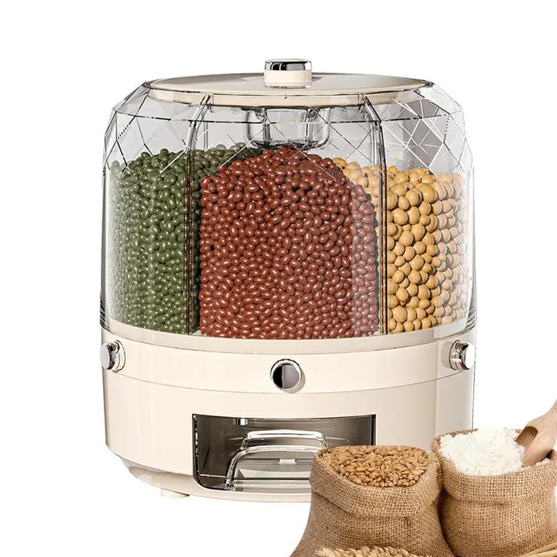 

Rotating Grain Dispenser Grain Storage Box Transparent Sealed Jar Circular Kitchen Rice Bucket Insectproof Rice Tank