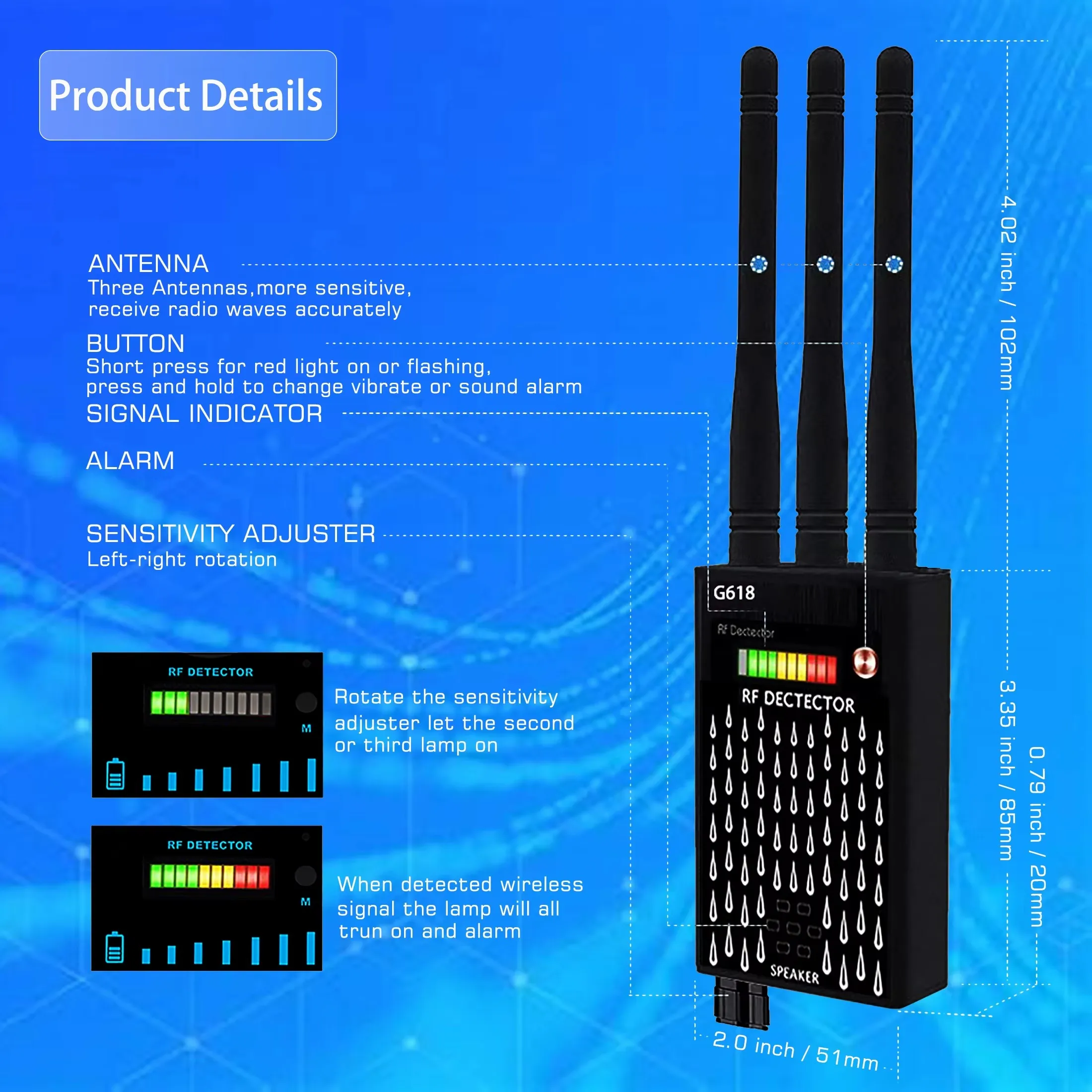 Buscador de señal CDMA antiespía,Detector RF, Audio GSM, GPS, 4G, 5G, señal móvil, Bluetooth, WiFi, bloqueador, dispositivo espía, detección inhibidor de señal bloqueador de bluetooth a distancia detector de micrófonos