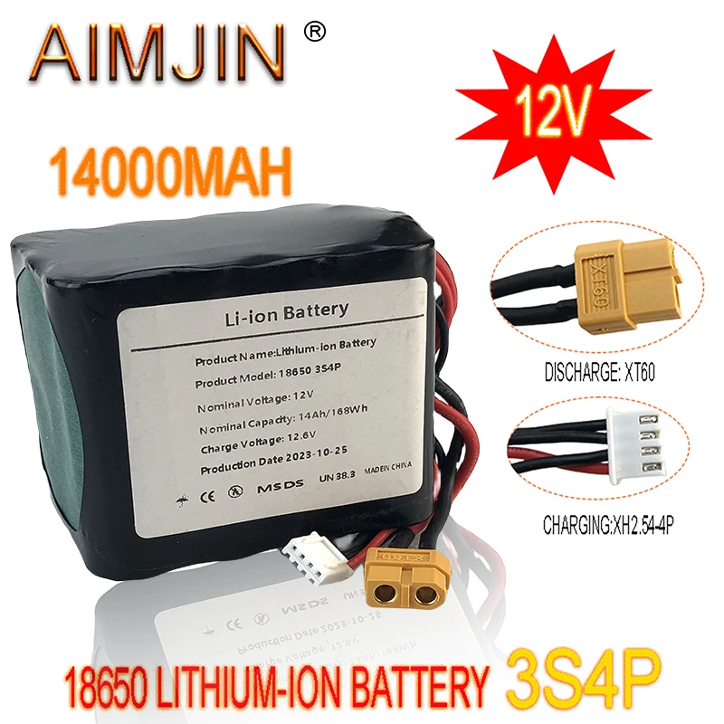 

AIMJIN 3S4P 12V 14Ah High Capacity UAV Rechargeable 12.6V Li-ion Battery for Various RC Airplane Drone Quadrotor XH2.54-4P XT60