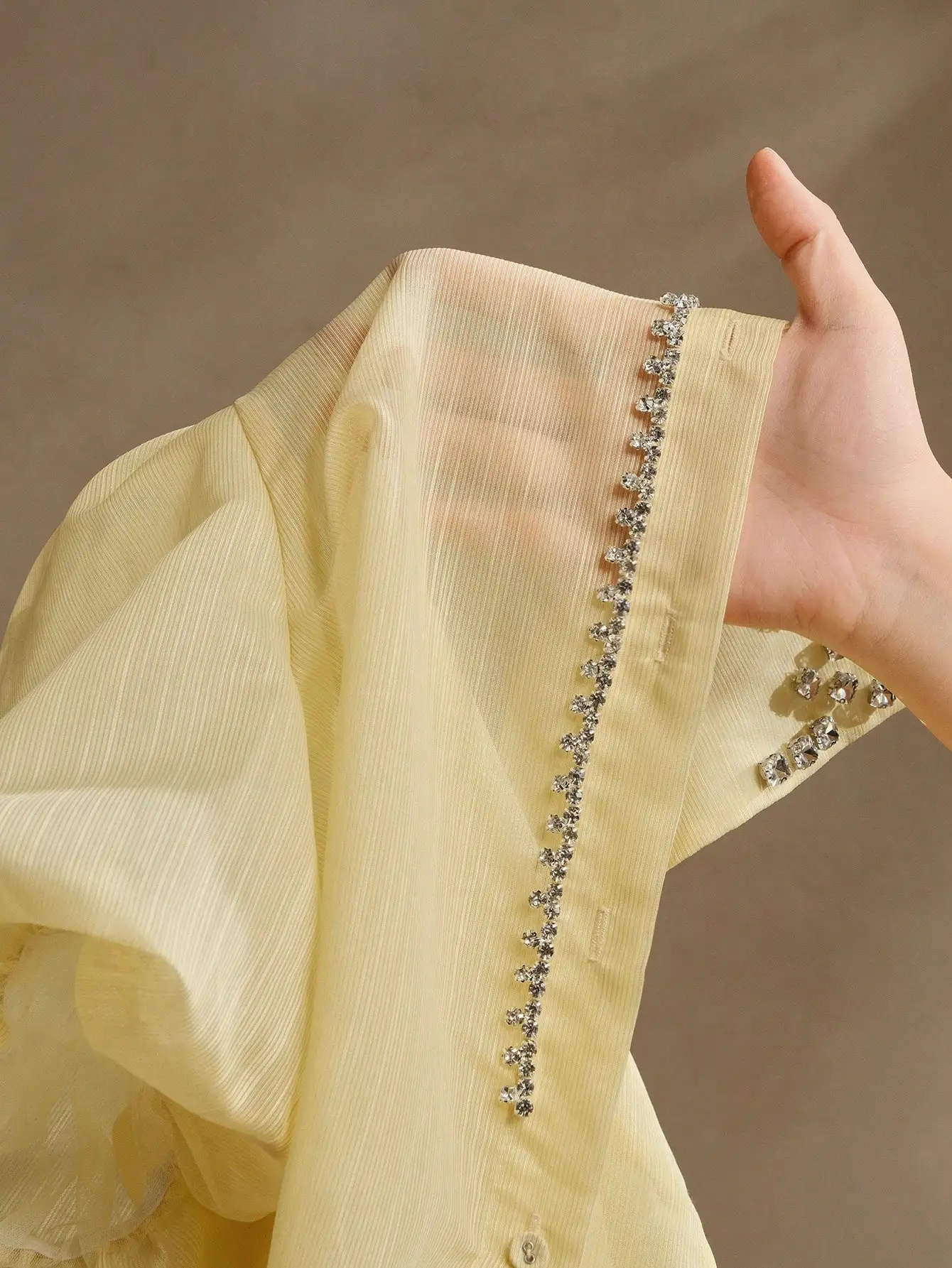 

Elegant Puff Sleeve Rhinestone Blouse For Women Casual Chic Shirt