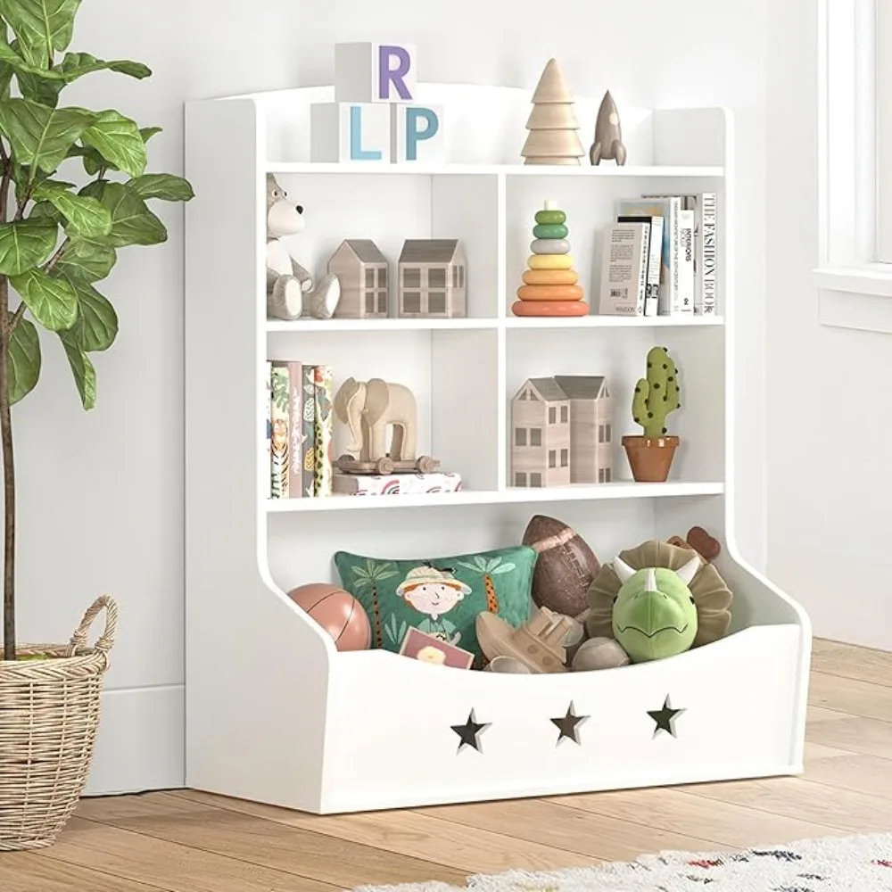 Kids Bookshelf, Three-and-a-Half Tier Wooden Bookcase, Bookshelf for Playing Room, Nursery, Bedroom, Toy Storage Cabinet