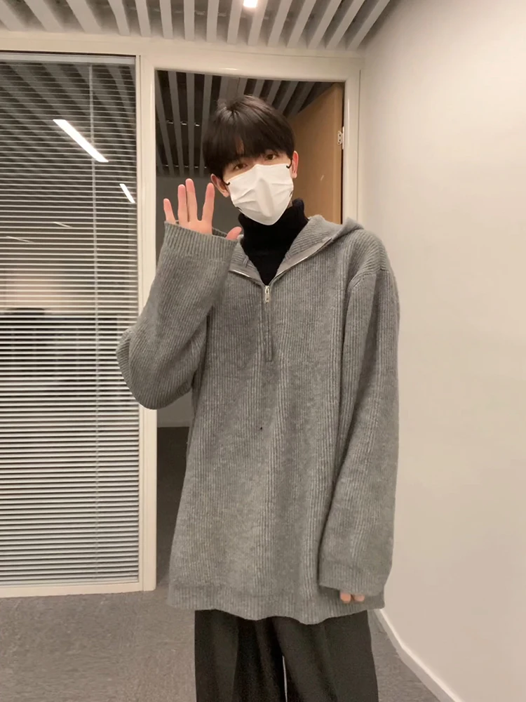 

Мужская зимняя толстовка в стиле ретро с капюшоном на молнии, с длинными рукавами, вязаная, в университетском стиле, повседневная, свободного кроя, из полиэстера